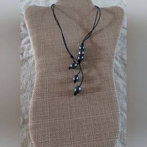 Handmade Peacock Pearl & Black Leather 2-Way Necklace